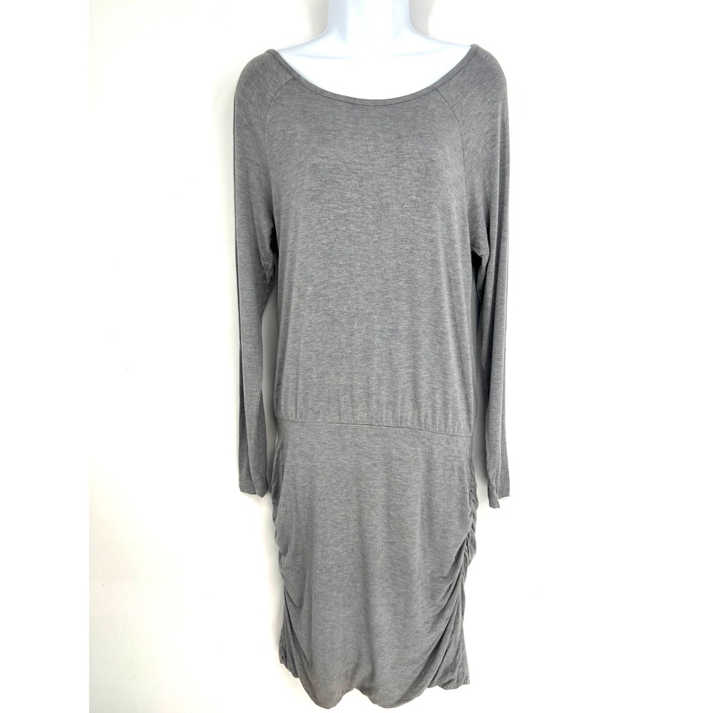 Banana Republic Ruched Shirred LS Jersey Dress Women Size M Heather Gray Stretch
